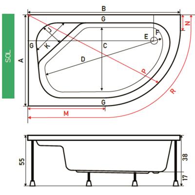 SHOWER LIMA Asimetrik Oturmalı Küvet