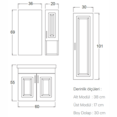 SHOWER LOREN Banyo Dolabı 60 Cm (Boy Dolabı Dahil Değildir.)