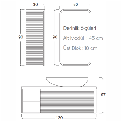 SHOWER LUNA Banyo Dolabı 120 Cm (Boy Dolabı Dahil Değildir.)