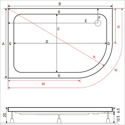 SHOWER Marissa Asimetrik Duş Teknesi, Panelli
