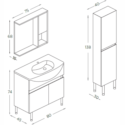 SHOWER MELİS Banyo Dolabı 80 Cm