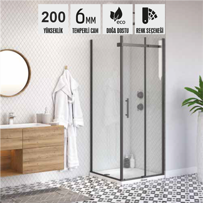 SHOWER MERKÜR 1 Sabit 1 Çalışır Yan Panelli Kare Kabin