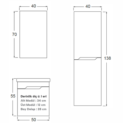 SHOWER MILANO Banyo Dolabı 50 Cm (Boy Dolabı Dahil Değildir.)