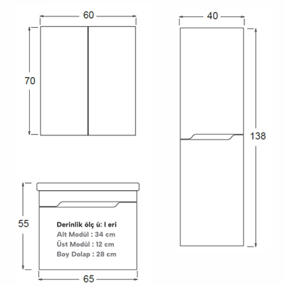 SHOWER MILANO Banyo Dolabı 65 Cm (Boy Dolabı Dahil Değildir.)