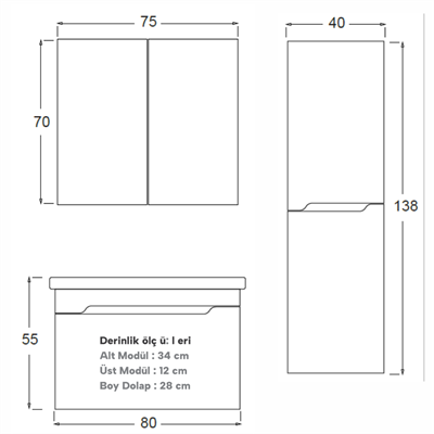 SHOWER MILANO Banyo Dolabı 80 Cm (Boy Dolabı Dahil Değildir.)