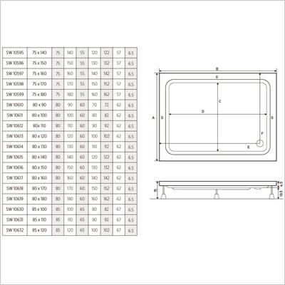 SHOWER Mode Düz Zemin Dikdörtgen Duş Teknesi, Panelli