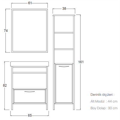 SHOWER ORDIN Banyo Dolabı 65 Cm (Boy Dolabı Dahil Değildir.)