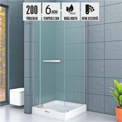 SHOWER ORIGINAL 1 Sabit 1 Açılır Yan Panelli Tekne Üzeri, Kare Kabin