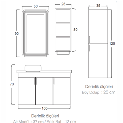 SHOWER ÖZGÜN Banyo Dolabı 100 Cm (Boy Dolabı Dahil Değildir.)