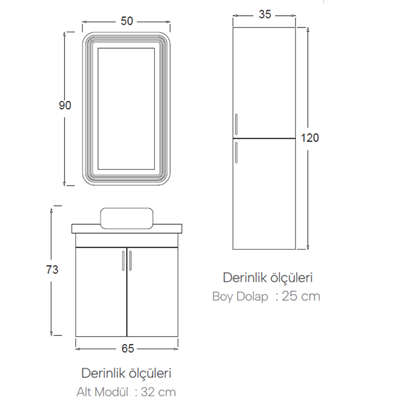 SHOWER ÖZGÜN Banyo Dolabı 65 Cm (Boy Dolabı Dahil Değildir.)