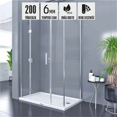 SHOWER PLACE 2 Sabit 1 Açılır Dikdörtgen Yan Panelli, Tekne Üzeri Kabin