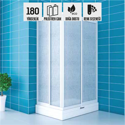 SHOWER PLATON 2 Sabit 2 Çalışır Dikdörtgen Tekne Üzeri Polistren Kabin