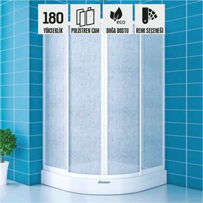 SHOWER PLATON 2 Sabit 2 Çalışır Oval Tekne Üzeri Polistren Kabin