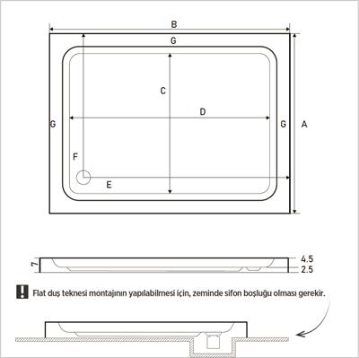 SHOWER Rıgel Dikdörtgen Duş Teknesi, Flat