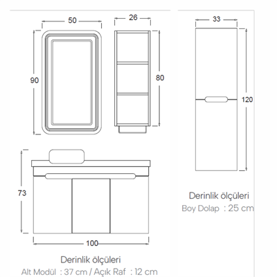 SHOWER SERİN Banyo Dolabı 100 Cm (Boy Dolabı Dahil Değildir.)