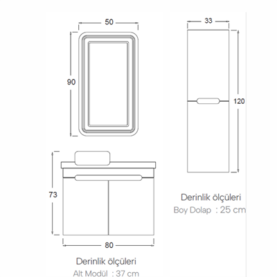 SHOWER SERİN Banyo Dolabı 80 Cm (Boy Dolabı Dahil Değildir.)