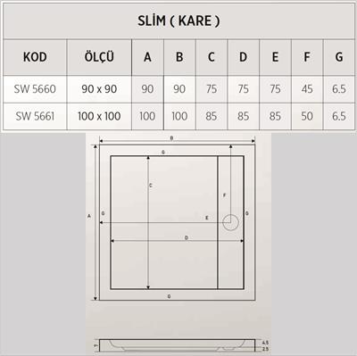 SHOWER Slim Kare Duş Teknesi, Flat