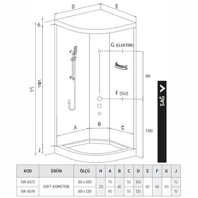 SHOWER SOFT Tekne Üzeri Asimetrik Kompakt Sistem