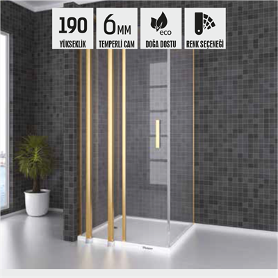 SHOWER SPECIAL 1 Sabit 1 Açılır Yan Panelli Ön Cephe Girişli Kare Kabin