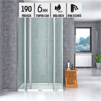 SHOWER SPECIAL 2 Sabit 1 Açılır Yan Panelli Ön Cephe Girişli, Dikdörtgen Kabin