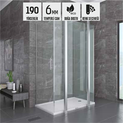 SHOWER SPECIAL Ön Cephe Sabit, Yandan Girişli, Yan Panelli Dikdörtgen Kabin