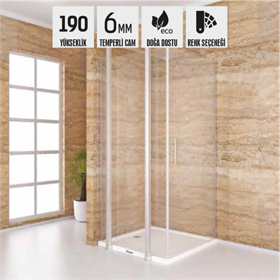 SHOWER SPECIAL Ön Cephe Sabit, Yandan Girişli, Kare Kabin