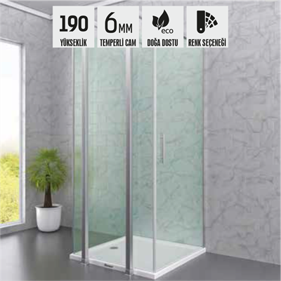 SHOWER SPECIAL Ön Cephe Sabit, Yandan Girişli, Yan Panelli Kare Kabin