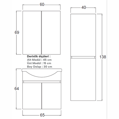 SHOWER STAR Banyo Dolabı 65 Cm (Boy Dolabı Dahil Değildir.)