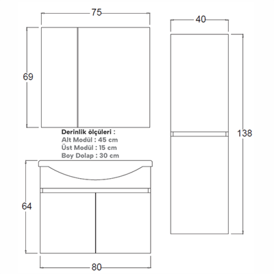 SHOWER STAR Banyo Dolabı 80 Cm (Boy Dolabı Dahil Değildir.)