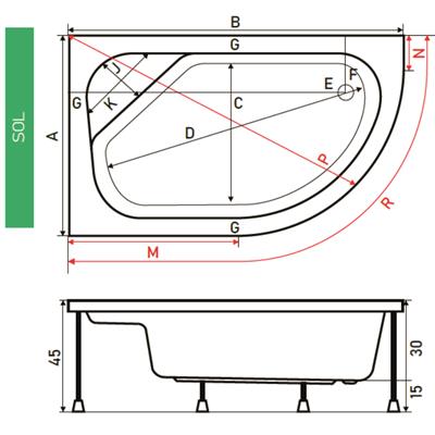 SHOWER SUNON Asimetrik Oturmalı Mini Küvet