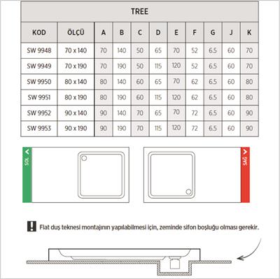 SHOWER Tree Özel Kesım Dikdörtgen Duş Teknesi, Flat
