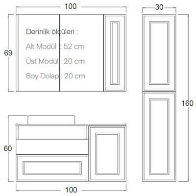 SHOWER TRIO Boy Dolabı 