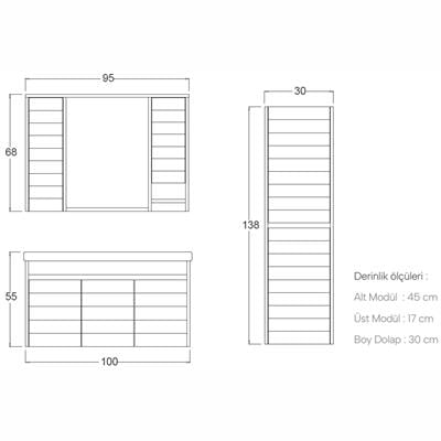 SHOWER VESTA Banyo Dolabı 100 cm (Boy Dolabı Dahil Değildir.)