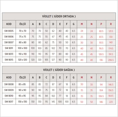 SHOWER Violet Oval Duş Teknesi (Sifon Ortada), Panelli