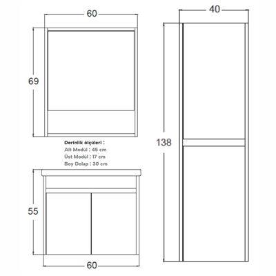 SHOWER VIVA Banyo Dolabı 60 Cm (Boy Dolabı Dahil Değildir.)