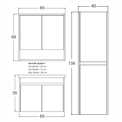 SHOWER VIVA Banyo Dolabı 65 Cm (Boy Dolabı Dahil Değildir.)