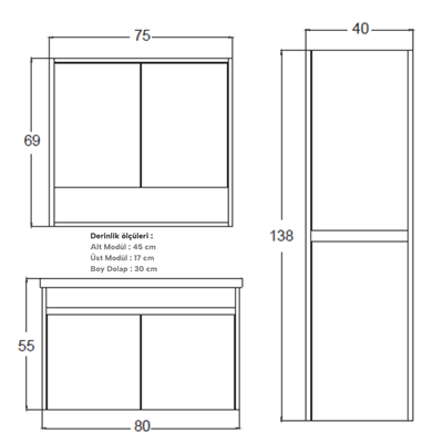 SHOWER VIVA Banyo Dolabı 80 Cm (Boy Dolabı Dahil Değildir.)