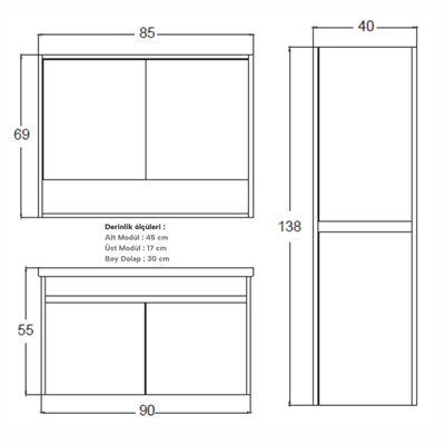 SHOWER VIVA Banyo Dolabı 90 Cm (Boy Dolabı Dahil Değildir.)
