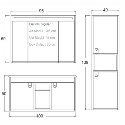 SHOWER ZARIA Banyo Dolabı 100 Cm (Boy Dolabı Dahil Değildir.)