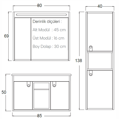 SHOWER ZARIA Banyo Dolabı 80 Cm (Boy Dolabı Dahil Değildir.)