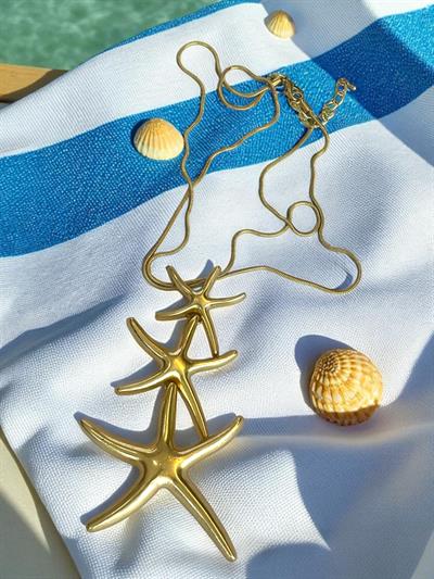 3Lü Deniz Yıldızı Kolye Gold