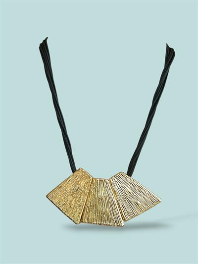 3Lü Gold Geo Tasarım Siyah Çoklu İp Detaylı Kolye