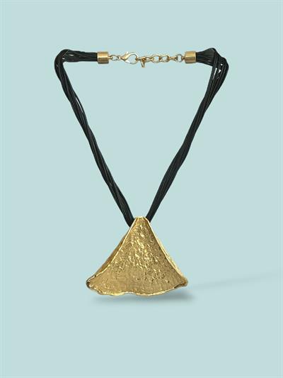 Ginkgo Biloba Çiçek Gold Siyah Çoklu İp Detaylı Kolye