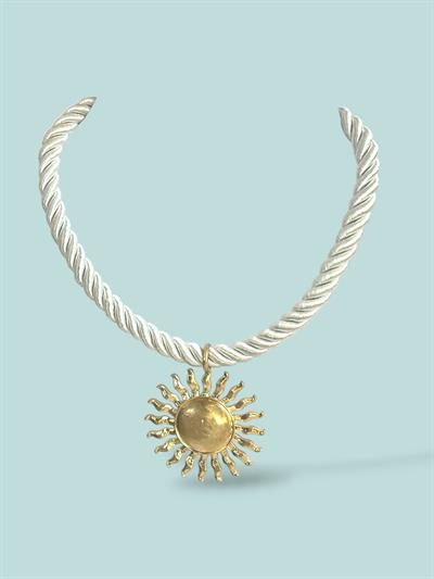 Güneş Kolye Gold Kordon Halat İpli