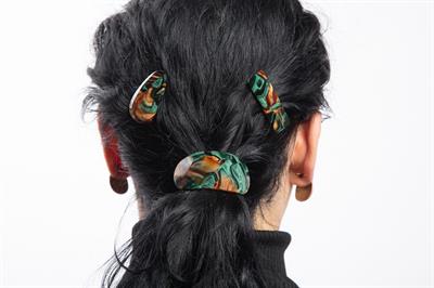 Kemik Yeşil Kahve France Handmade Baskılı Kıskaç Küt Toka