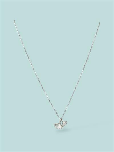 Taş Detaylı 2 Ginkgo Biloba Tasarım Kolye Silver