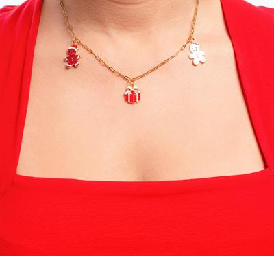 Yeni Yıl Çelik Zincir Charm 3lü Kolye