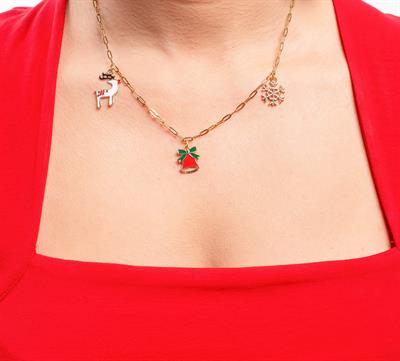 Yeni Yıl Çelik Zincir Charm 3lü Kolye