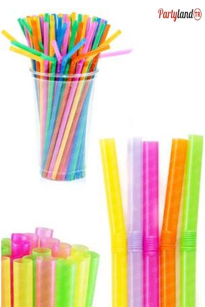 Ambalajlı Körüklü Pipet Karışık Renklerde