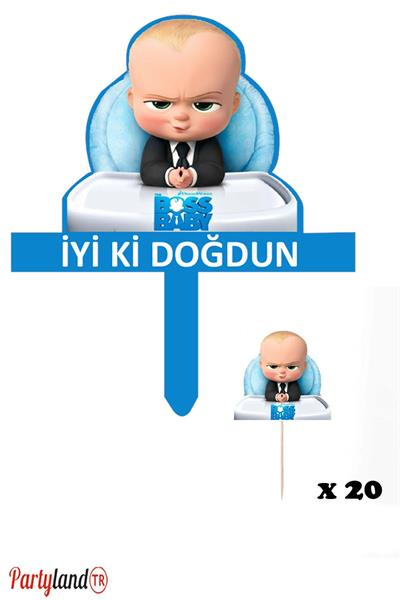 Patron Bebek Baby Boss Temalı Karton Pasta Süsü + 20 Adet Lux Sunum Kürdanı